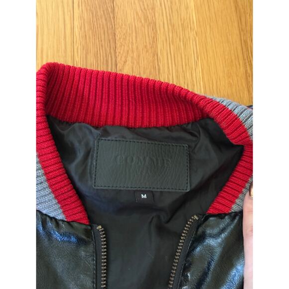 COMME USA Black Patent Leather Jacket red/gray details size M - Picture 2 of 2